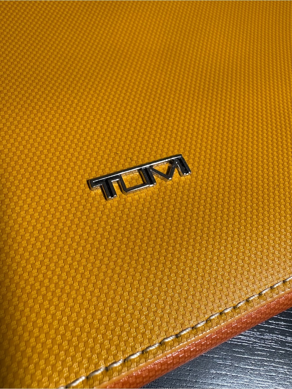 Tumi Yellow w Orange Trim Leather Crossbody Tablet Case Tan Adjustable Strap - Picture 3 of 14